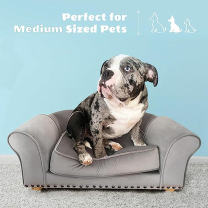 Critter Sitters 34-in. Faux Velvet Pet Bed Sofa in Dark Gray for Medium-Sized Dogs and Cats, Durable Indoor Pet Furniture for Bedroom, Living Room