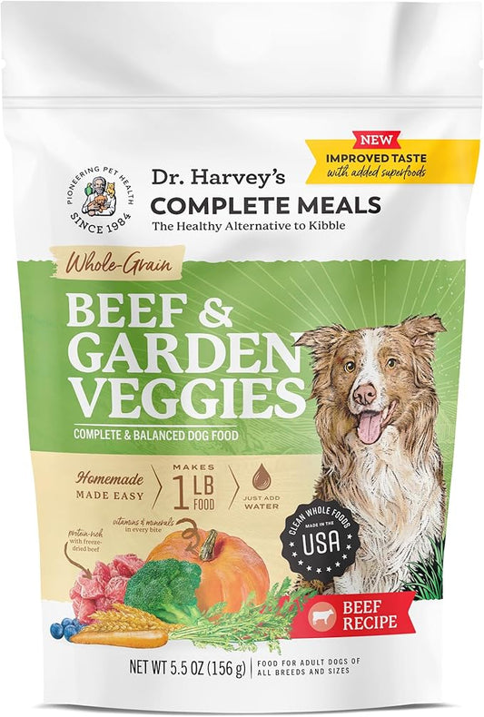 Dr. Harvey's Beef & Garden Veggies Dog Food, Human Grade Whole-Grain Dehydrated Dog Food with Freeze-Dried Beef (5.5 Ounces, Trial Size)