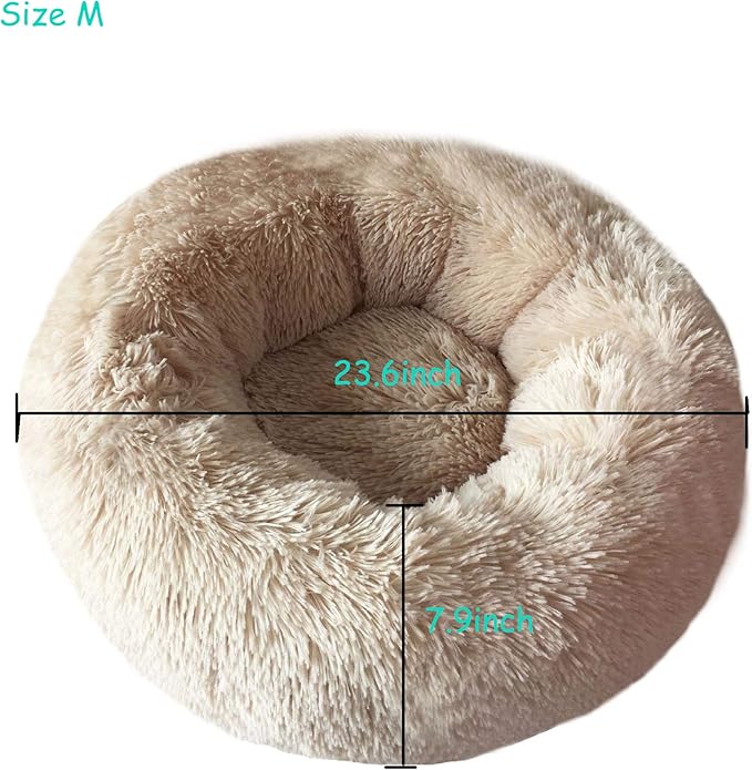 BODISEINT Modern Soft Plush Round Pet Bed for Cats or Small Dogs, Mini Medium Sized Dog Cat Bed Self Warming Autumn Winter Indoor Snooze Sleeping Cozy Kitty Teddy Kennel (24'' D x 8'' H, Champagne)