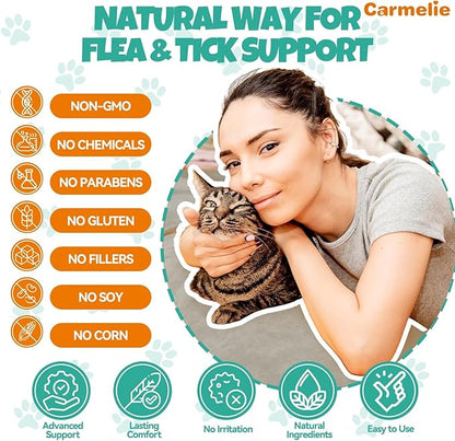 Flea and Tick Support for Cats, Natural Cat Flea Liquid Drops, Flea & Tick Supplement with Vitamins & Fish Oil for Cats - All Breeds, Kittens to Senior Cat - Chicken Flavor