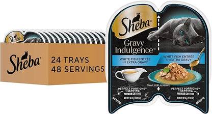 Sheba Gravy Indulgence Adult Wet Cat Food White Fish Entree in Extra Gravy, 2.6 oz. Twin-Pack Trays (24 Count, 48 Servings)
