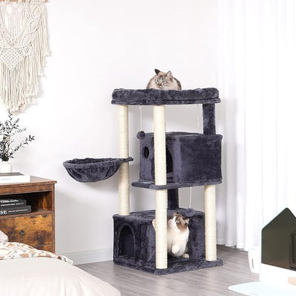 Hey-brother Cat Tree,Multi-Level Cat Condo for Large Cat Tower Furniture with Sisal-Covered Scratching Posts, 2 Plush Condos, Big Plush Perches MPJ011G