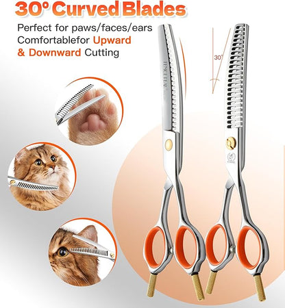 Fenice Peak 6" Small Curved Chunker Scissors, Japanese 440C Steel with Safety Round Tips, Lightweight Pet Grooming Shears for Professional Face, Paws & Body Contouring