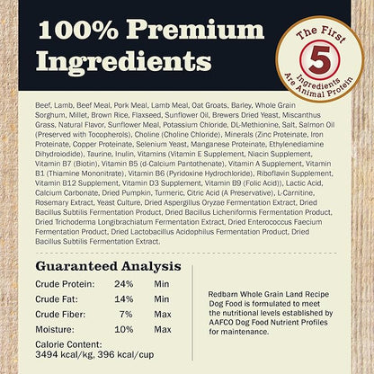 Redbarn Whole Grain Adult Dry Dog Food Kibble - Land Beef Recipe - Made in USA No Chicken Recipe with Functional Ingredients to Support Healthy Heart, Skin, Coat, Immunity & Digestion - 4lb