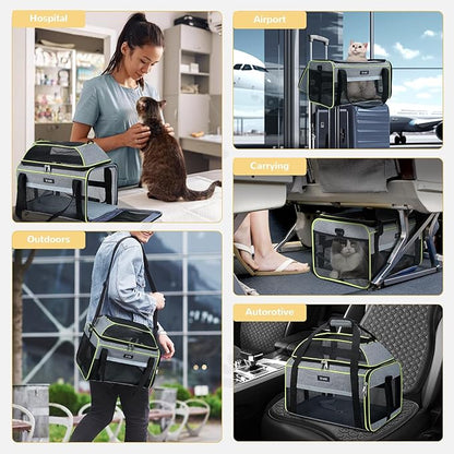 Lekereise Top-Expandable Pet Carrier - TSA Airline Approved Soft Sided Underseat Up to 12lbs Travel Carriers for Small Cats and Dogs with Locking Safety Zippers Anti-Scratch Mesh