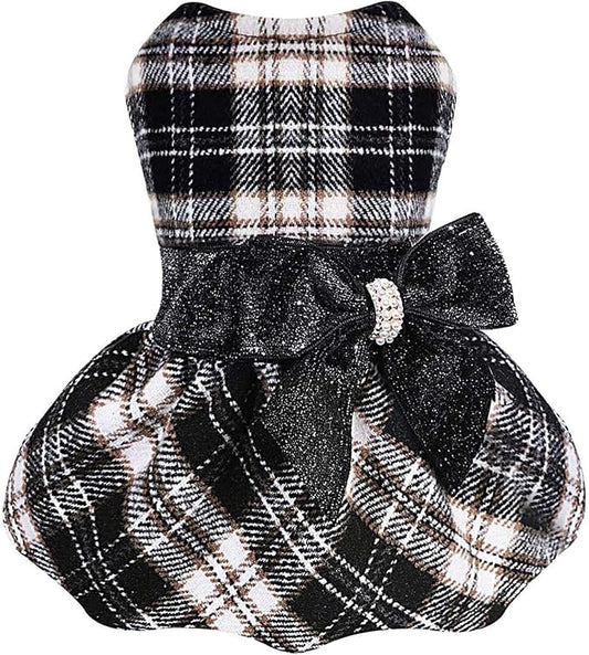 Dog Dress for Small Dog, Yorkie Sweater Girl Plaid Puppy Clothes Chihuahua Cat Cute Warm Fleece Apparel