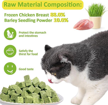 Freeze-Dried Cat Grass Treats with Premium Gourmet Blend - Natural Hairball Control & Gut Health Support for Cats (Chicken Breast Formula, 1.76 oz)