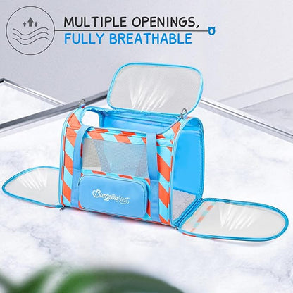 BurgeonNest Cat Carrier, Dog Cat Carriers for Large Medium Cats Under 20 lbs, Soft Sided Pet Carrier, Collapsible Travel Carry Puppy Kitten Cat Carrier with Big Side Bag (Medium, Blue-Orange)