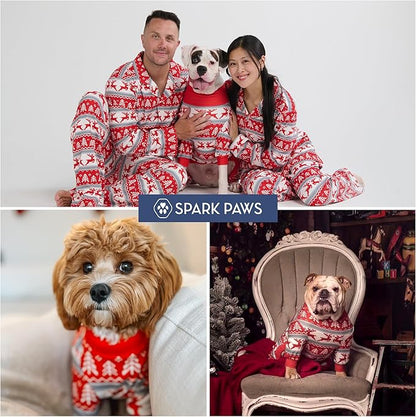 Spark Paws Dog Christmas Pajama, Dog Recovery Suit Male, Onesie, Ultra-Soft and 4-Way Stretch, for Small Medium and Large Breeds - Winter Wonderland - 2XL