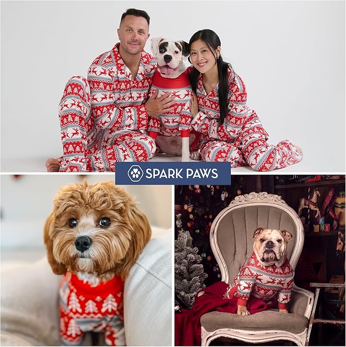 Spark Paws Dog Christmas Pajama, Dog Recovery Suit Male, Onesie, Ultra-Soft and 4-Way Stretch, for Small Medium and Large Breeds - Winter Wonderland - XL