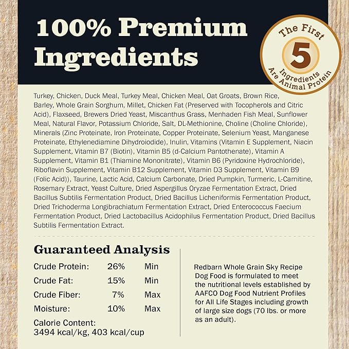 Redbarn Whole Grain Adult Dry Dog Food Kibble - Sky Chicken Recipe - Made in USA Recipe with Functional Ingredients to Support Healthy Heart, Skin, Coat, Immunity & Digestion - 4lb