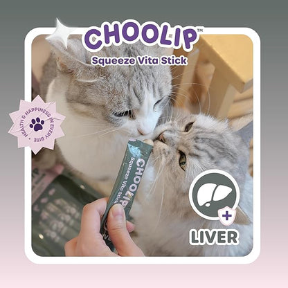 Choolip Squeeze Vita Stick Lickable Cat Treats & Dog Puree – 7-Count Liver Support Tubes, Creamy Grain-Free High-Protein Puree with Milk Thistle, Vitamin E & CoQ10 for Liver Health & Detox Support