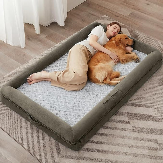 WNPETHOME Human Dog Bed for Adult, Washable Dog Couch with Removable Waterproof Cover, Orthopedic Large Pet Sofa Bed with Bolster Sides for Sleeping