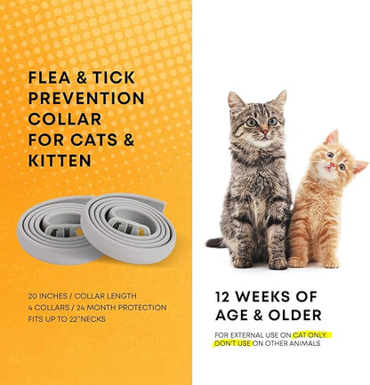Flea and Tick Prevention Collars for Cats: Effective Pet Flea & Tick Treatment for Cats - Waterproof Adjustable Flea Tick Collars for Large & Small Cat, Outdoor Fleas Ticks Control for Kittens 4 Pack