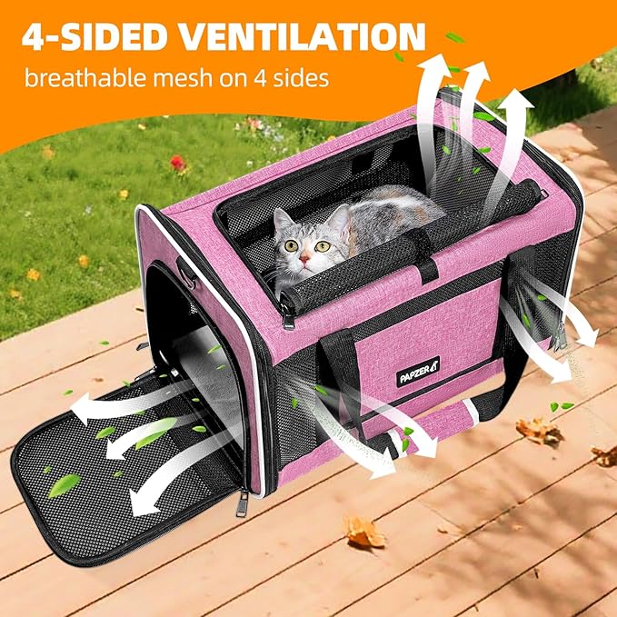 Cat Carrier Soft-Sided 18x11x11 Inch Travel Bag for Medium Cats Over 15lbs, Small Dog Carrier Crate Top Entry Breathable Mesh Puppy 12 Pounds, Pet Rabbit Carrying Cage Kennel Collapsible Pink