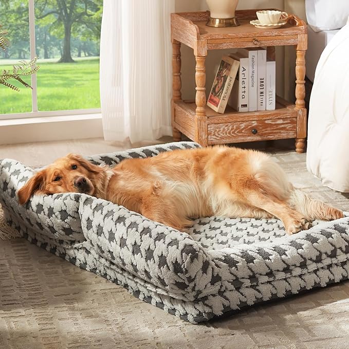 Orthopedic Dog Beds for Medium Dogs Washable, Detachable Side Bolster and Pillow, Medium Dog Sofa with Memory Foam, with Removable Cover and Non-Slip Bottom, Grey (Grey, M (28"x22.8"x9.4"))