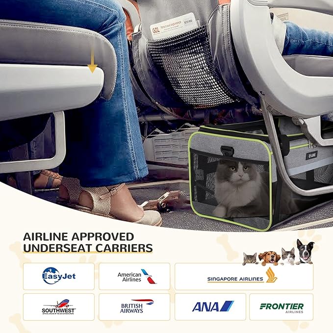 Lekereise Top-Expandable Pet Carrier - TSA Airline Approved Soft Sided Underseat Up to 12lbs Travel Carriers for Small Cats and Dogs with Locking Safety Zippers Anti-Scratch Mesh