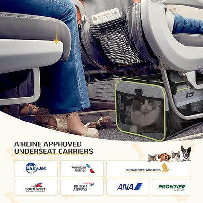 Lekereise Top-Expandable Pet Carrier - TSA Airline Approved Soft Sided Underseat Up to 12lbs Travel Carriers for Small Cats and Dogs with Locking Safety Zippers Anti-Scratch Mesh