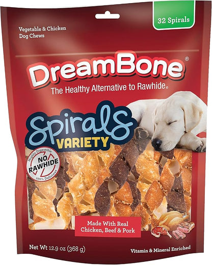 DreamBone Spirals Variety Pack, Treat Your Dog to a Chew Made with Real Meat and Vegetables