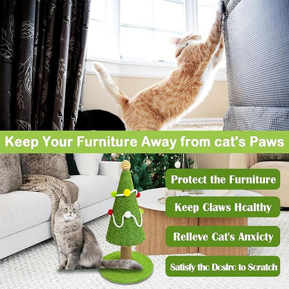 Christmas Tree Cat Scratching Post, Natural Sisal Rope Cat Tower to Satisfy Cats Claw Instincts, Christmas Decor Sisal Rope Cat Toys for Kitty and Adult Cats