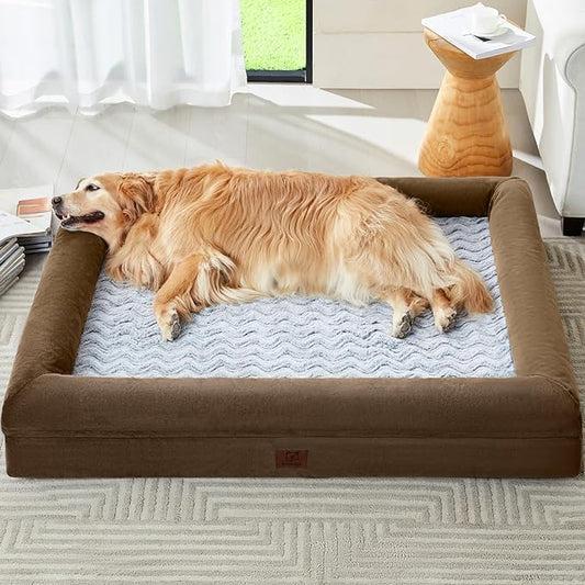 WNPETHOME XXXL Big Dog Bed, Washable Dog Couch with Removable Waterproof Cover, Orthopedic Large Pet Sofa Bed with Bolster Sides for Sleeping