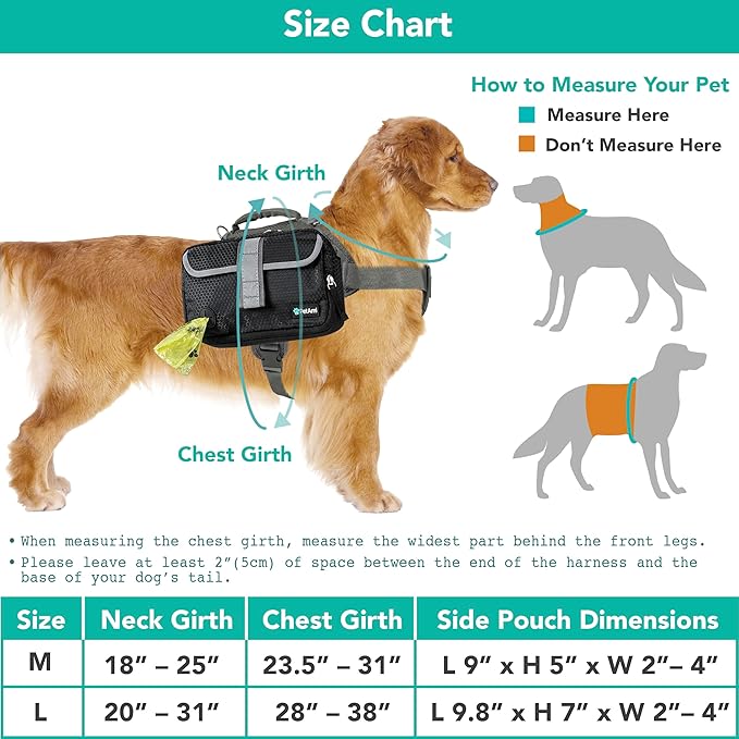 PetAmi Dog Backpack for Medium & Large Dogs, Saddle Bag for Dogs to Wear for Hiking, Pet Backpack Harness Dog Pack with Reflective Side Pockets for Walking Running