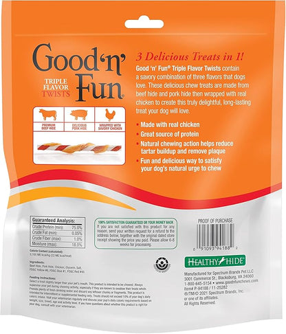 Good 'N' Fun Triple Flavor Twist Rawhide Treats For Dogs, 70 count