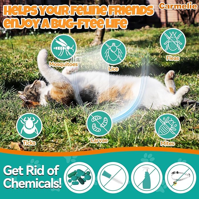 Flea and Tick Support for Cats, Natural Cat Flea Liquid Drops, Flea & Tick Supplement with Vitamins & Fish Oil for Cats - All Breeds, Kittens to Senior Cat - Chicken Flavor