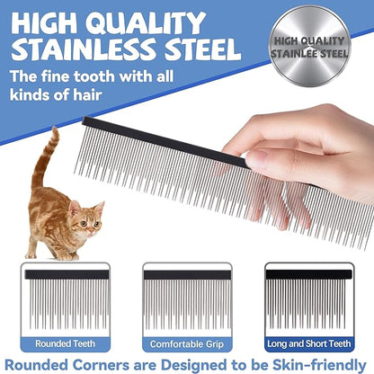 8.5 Inch Upgrade Black Professional Cat Comb,Dual-Tooth Pet Grooming Comb Anti-Static Smooth Rounded Corners Prevent Friction Breakage and Irritation,Removing Tangles,Knots,Undercoat and Excess Hair