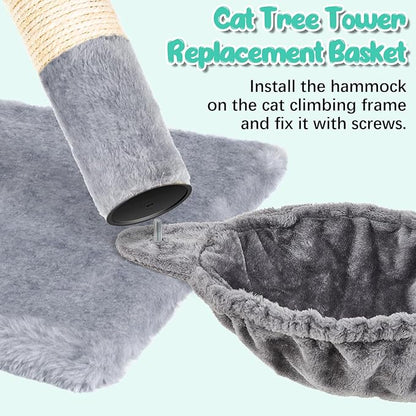 3 Pack 13" Large Cat Tree Hammock Basket Bed Lounger Tower Replacement Parts with 6 Pcs Hanging Elastic Strings Pom Pom Toys, Cat Tree Accessories Hammock Attachment (Gray)
