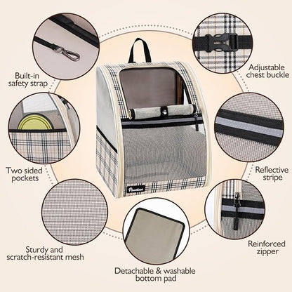 Pawaboo Cat Carrier Backpack, Pet Carrier Backpack for Kitties Small Dogs Puppies, Breathable Cat Bag Carrier, Small Dog Travel Backpack Carrier for Kitten Puppy Bunny, up to 22lbs, Apricot