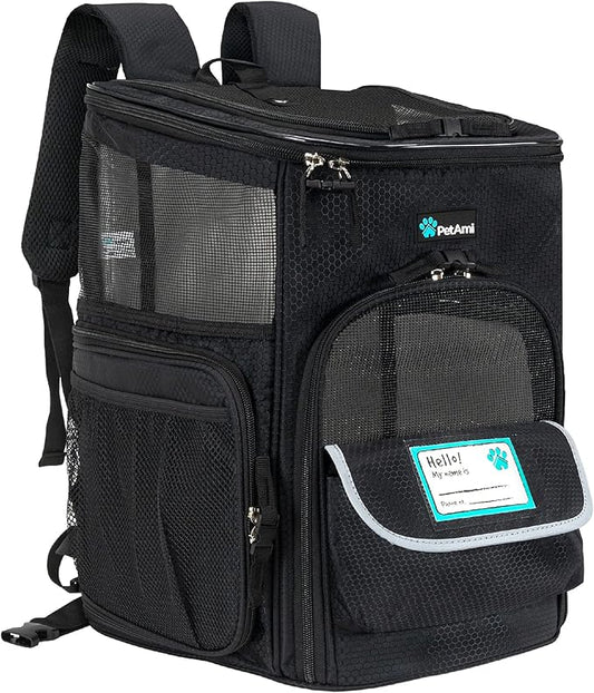 PetAmi Dog Backpack Carrier, Airline Approved Cat Backpacks for Carrying Small Large Cats, Pet Carrier Back Pack, Ventilated Soft Sided for Travel, Hiking, Camping, Max 18 lbs, Black