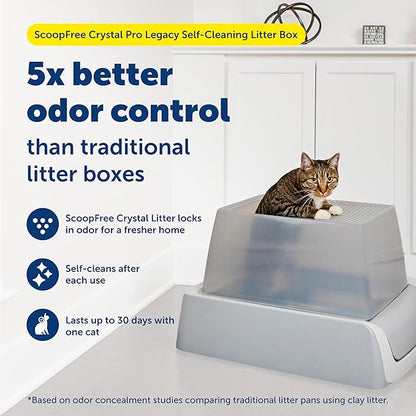 PetSafe ScoopFree Crystal Pro Legacy Self-Cleaning Automatic Litter Box - Top-Entry Motion-Sensing Cat Box with Integrated Health Counter - Includes 1 Disposable Crystal Litter Tray