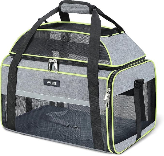 Lekereise Top-Expandable Pet Carrier - TSA Airline Approved Soft Sided Underseat Up to 12lbs Travel Carriers for Small Cats and Dogs with Locking Safety Zippers Anti-Scratch Mesh
