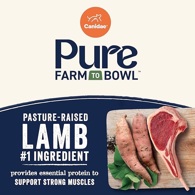 Canidae Pure Farm to Bowl Pasture-Raised Lamb & Sweet Potato, Grain-Free Dry Dog Food, Adult, 4lb