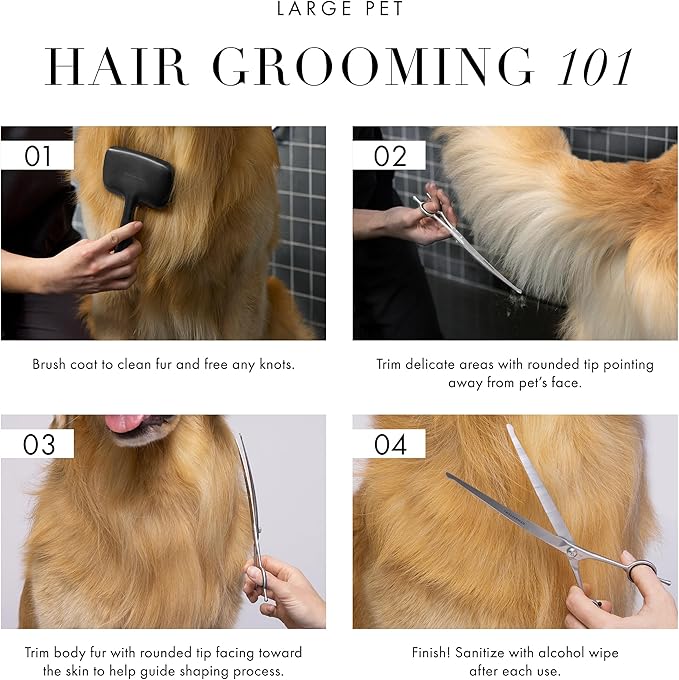 Tweezerman 9" Pet Grooming Scissors with Safety Round Tips, Professional Curved Grooming Shears for Medium to Large Dogs