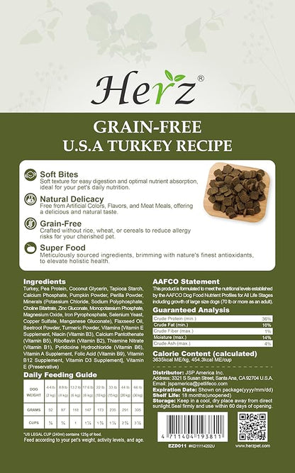 Herz Air-Dried Dog Food – U.S.A Turkey Breast Recipe 2 lb, Single Pure-Meat, Grain Free, All Natural, High Protein, Limited Ingredients