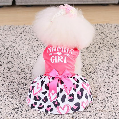 CuteBone Dog Dresses Velvet Mama's Girl Small Dogs Clothes Onesie Pet Apparel Girl Puppy Skirt with Bow Hair Rope CVA40XS-D