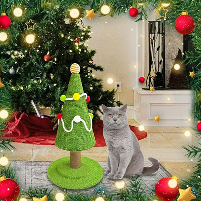 Christmas Tree Cat Scratching Post, Natural Sisal Rope Cat Tower to Satisfy Cats Claw Instincts, Christmas Decor Sisal Rope Cat Toys for Kitty and Adult Cats