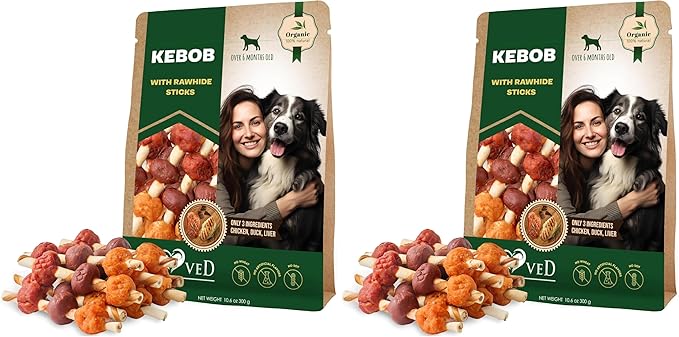 Dog Treats Rawhide Kabobs with Duck & Chicken Human Grade Meat 11 Oz - All Natural & Dried Snacks - Grain Free Long Lasting Chews for Large & Small Dogs - Best Sticks for Training (Pack of 2)
