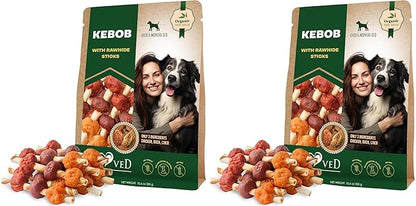 Dog Treats Rawhide Kabobs with Duck & Chicken Human Grade Meat 11 Oz - All Natural & Dried Snacks - Grain Free Long Lasting Chews for Large & Small Dogs - Best Sticks for Training (Pack of 2)