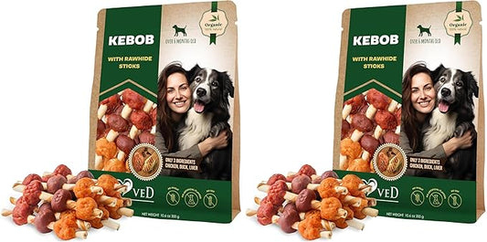Dog Treats Rawhide Kabobs with Duck & Chicken Human Grade Meat 11 Oz - All Natural & Dried Snacks - Grain Free Long Lasting Chews for Large & Small Dogs - Best Sticks for Training (Pack of 2)