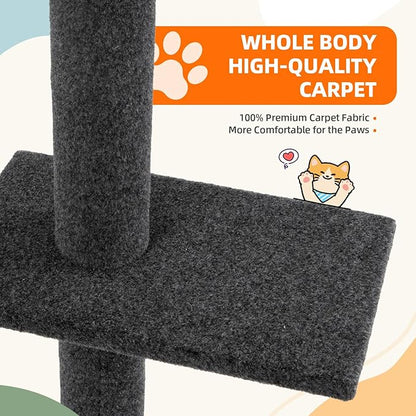 Cat Craft Cat Tree Floor to Ceiling Cat Tower 98-108" Carpet Kitten Tree 5-Tier Scratching Post and Mat Cat Pole for Indoor Cats, Charcoal
