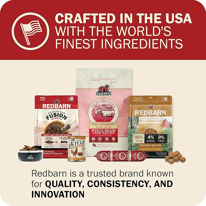 Redbarn Powerfood Fusion Air Dried Kibble Blend – Grain Free Land Beef Lamb Recipe – Made in USA Adult Dry Dog Food with Superfoods, Prebiotics, Postbiotics - 20lb Bag