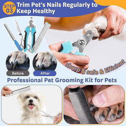 Bath Grooming Kit for Pets, 10pcs Dog Brush for Shedding with Dog Nail Clipper and Trimmer, Dog and Cat Grooming Supplies, Dematting Comb for Dogs, Pet Bath Supplies