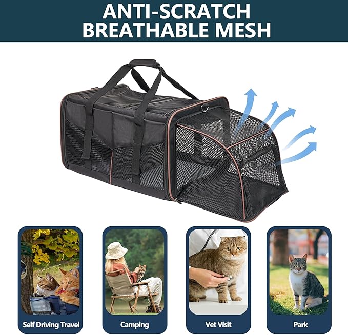 Cat Carrier for 2 Cats - INRLKIT Cat Carrier with Litter Box, Portable Dual Cat Travel Carrier Bag for Traveling, Large Double Cat Travel Carrier for Car, Pet Carrier Bag (Black)