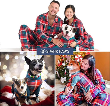 Spark Paws Dog Christmas Pajama, Dog Recovery Suit Male, Onesie, Ultra-Soft and 4-Way Stretch, for Small Medium and Large Breeds - Green and Red Plaid - 4XL