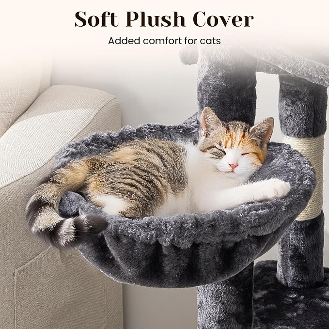 Large Cat Tree with Scratching Posts, Bed, Hammocks & Condos – Multi-Level Cat Tower for Playful Cats, 73" Modern Jungle Gym for Multiple Cats, Grey
