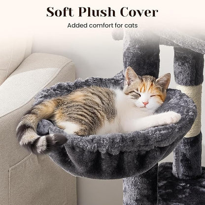 Large Cat Tree with Scratching Posts, Bed, Hammocks & Condos – Multi-Level Cat Tower for Playful Cats, 73" Modern Jungle Gym for Multiple Cats, Grey
