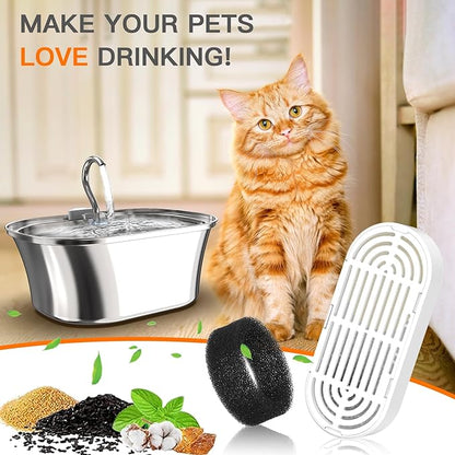 Cat Water Fountain Filters for 108/3.2L& 4L/134oz Stainless Steel Pet Water Dispenser Fountain Filters (6 Filters& 6Sponges) (9 Filters& 9 Sponges)